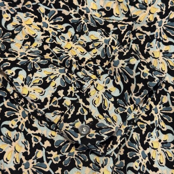 LOFT Black Floral Shirt Shift Short Dress Belted V Neck Lined Rayon Size Medium - Picture 6 of 8